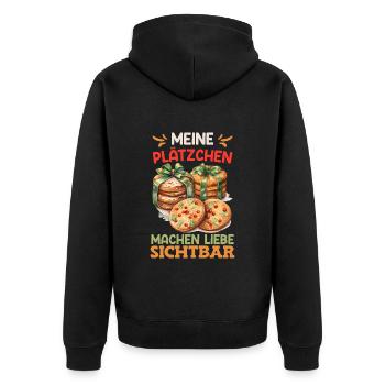 Bäcker Meine Plätzchen machen Liebe Sichtbar - Unisex Premium Bio Zip Hoodie - Schwarz - Hinten - Nico (187cm)