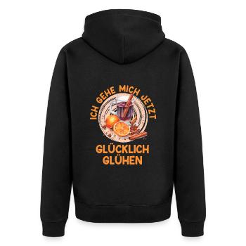 Weihnachtsmarkt Gehe Mich Jetzt Glücklich Glühen - Unisex Premium Bio Zip Hoodie - Schwarz - Hinten - Nico (187cm)