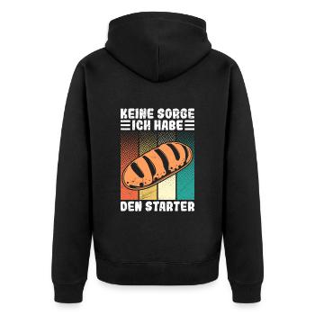 Brotbäcker Keine Sorge ich Habe den Starter - Unisex Premium Bio Zip Hoodie - Schwarz - Hinten - Nico (187cm)