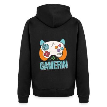 Gamerin Zocken Frauen Gamer Girl Videospiel - Unisex Premium Bio Zip Hoodie - Schwarz - Hinten - Nico (187cm)