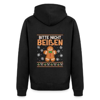 Lebkuchengebäck Bitte nicht Beißen Lebkuchenmann - Unisex Premium Bio Zip Hoodie - Schwarz - Hinten - Nico (187cm)