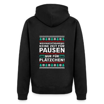 Zocker Pausen Nur für Plätzchen Weihnachten - Unisex Premium Bio Zip Hoodie - Schwarz - Hinten - Nico (187cm)