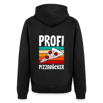 Pizzabacken Profi Pizzabäcker Pizzablech - Unisex Premium Bio Zip Hoodie - Schwarz - Hinten - Nico (187cm)
