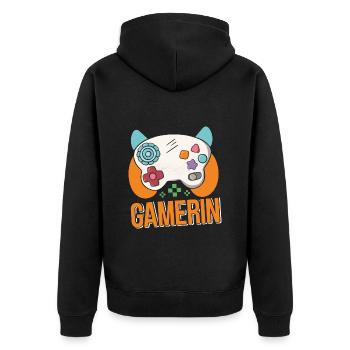 Gamerin Zocken Frauen Gamer Girl Videospiel - Unisex Premium Bio Zip Hoodie - Schwarz - Hinten - Nico (187cm)