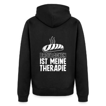 Brotbacken ist Meine Therpie Brotliebhaber - Unisex Premium Bio Zip Hoodie - Schwarz - Hinten - Nico (187cm)
