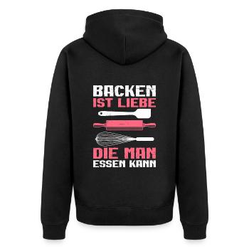 Backen ist Liebe die Man Essen kann Backfans - Unisex Premium Bio Zip Hoodie - Schwarz - Hinten - Nico (187cm)