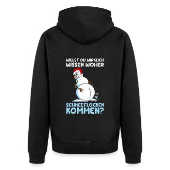 Schneemann Willst du Wissen Woher Schneeflocken - Unisex Premium Bio Zip Hoodie - Schwarz - Hinten - Nico (187cm)