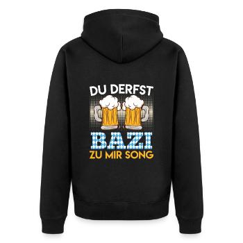 Bayerisches Bier Derfst Bazi zu mir Song Bayern - Unisex Premium Bio Zip Hoodie - Schwarz - Hinten - Nico (187cm)