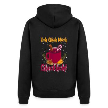 Weihnachtsmarkt Ich Glüh mich Glücklich! - Unisex Premium Bio Zip Hoodie - Schwarz - Hinten - Nico (187cm)