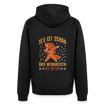 Lustig Sex ist Schön aber Weihnachten ist Öfter - Unisex Premium Bio Zip Hoodie - Schwarz - Hinten - Nico (187cm)