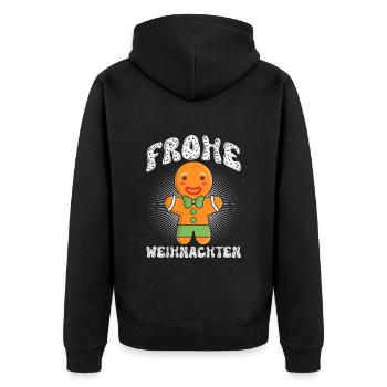 Lebkuchenmann Frohe Weihnachten Lebkuchengebäck - Unisex Premium Bio Zip Hoodie - Schwarz - Hinten - Nico (187cm)