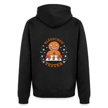 Lebkuchenmann Plätzchen Tester Weihnachten - Unisex Premium Bio Zip Hoodie - Schwarz - Hinten - Nico (187cm)