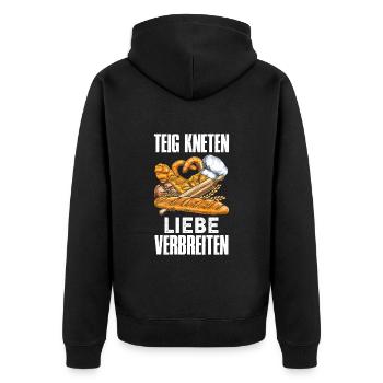Brotbacken Teig Kneten Liebe Verbreiten Backfans - Unisex Premium Bio Zip Hoodie - Schwarz - Hinten - Nico (187cm)