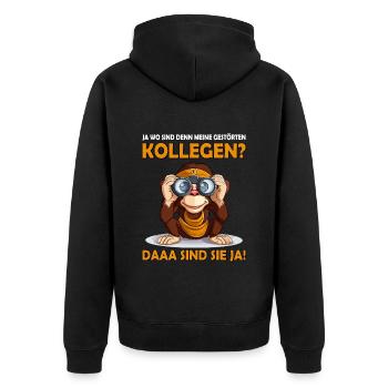 Wo sind denn meine doofen Arbeitskollegen Geschenk - Unisex Premium Bio Zip Hoodie - Schwarz - Hinten - Nico (187cm)