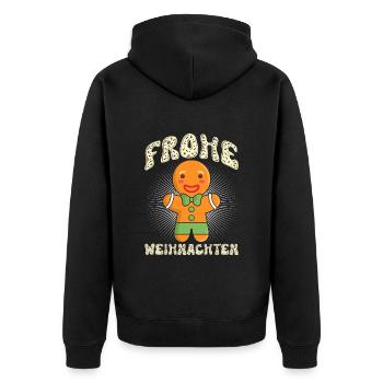 Lebkuchenmann Frohe Weihnachten Lebkuchengebäck - Unisex Premium Bio Zip Hoodie - Schwarz - Hinten - Nico (187cm)