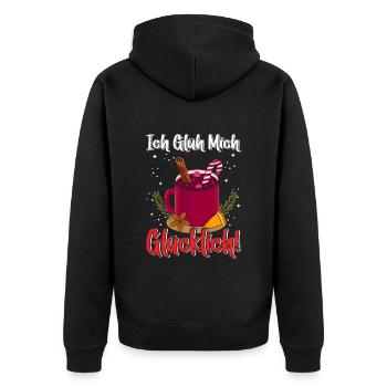 Weihnachtsmarkt Ich Glüh mich Glücklich! - Unisex Premium Bio Zip Hoodie - Schwarz - Hinten - Nico (187cm)