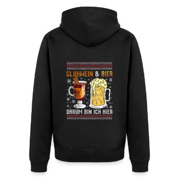 Glühwein und Bier Darum bin Ich Hier Weihnachten - Unisex Premium Bio Zip Hoodie - Schwarz - Hinten - Nico (187cm)