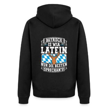 Bayerisch is Wia Latein München Shirt Bayern - Unisex Premium Bio Zip Hoodie - Schwarz - Hinten - Nico (187cm)
