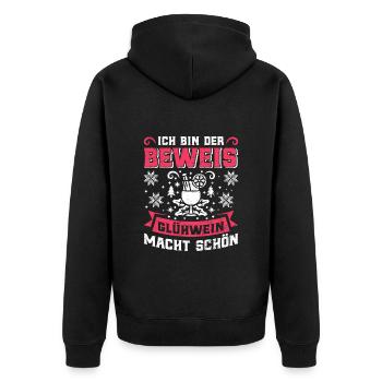 Glühwein Ich bin der Beweis Glühwein macht Schön - Unisex Premium Bio Zip Hoodie - Schwarz - Hinten - Nico (187cm)