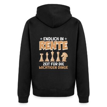 Endlich in Rente Zeit für die Wichtigen Dinge - Unisex Premium Bio Zip Hoodie - Schwarz - Hinten - Nico (187cm)