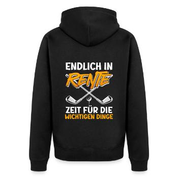 Endlich Rente Zeit für Wichtigen Dinge Golf - Unisex Premium Bio Zip Hoodie - Schwarz - Hinten - Nico (187cm)