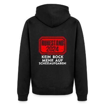 Ruhestand 2024 Kein Bock mehr auf Scheißaufgaben - Unisex Premium Bio Zip Hoodie - Schwarz - Hinten - Nico (187cm)