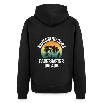 Ruhestand 2024 Dauerhafter Urlaub Reisen - Unisex Premium Bio Zip Hoodie - Schwarz - Hinten - Nico (187cm)