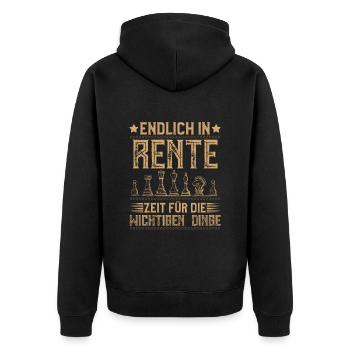 Endlich in Rente Zeit für die Wichtigen Dinge - Unisex Premium Bio Zip Hoodie - Schwarz - Hinten - Nico (187cm)