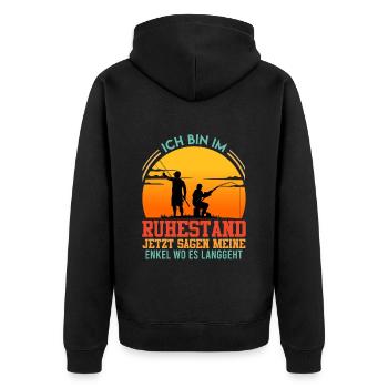 Rente Bin im Ruhestand Jetzt Sagt meine Frau - Unisex Premium Bio Zip Hoodie - Schwarz - Hinten - Nico (187cm)