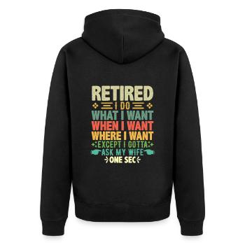 Ruhestand Was ich Will Wann ich Will Wo ich Will - Unisex Premium Bio Zip Hoodie - Schwarz - Hinten - Nico (187cm)