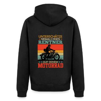 Unterschätze Niemals einen Rentner auf seinem - Unisex Premium Bio Zip Hoodie - Schwarz - Hinten - Nico (187cm)