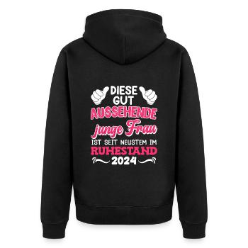 Rente Diese gut Aussehende Junge Frau im Ruhestand - Unisex Premium Bio Zip Hoodie - Schwarz - Hinten - Nico (187cm)