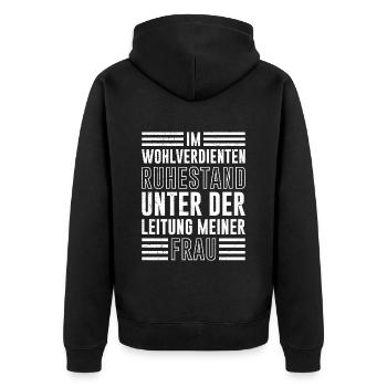 Rentner Retired Under New Management Rente - Unisex Premium Bio Zip Hoodie - Schwarz - Hinten - Nico (187cm)