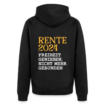 Rente 2024 Freiheit Genießen, nicht mehr Gebunden - Unisex Premium Bio Zip Hoodie - Schwarz - Hinten - Nico (187cm)