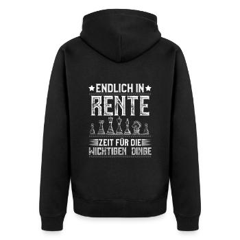 Endlich in Rente Zeit für die Wichtigen Dinge - Unisex Premium Bio Zip Hoodie - Schwarz - Hinten - Nico (187cm)