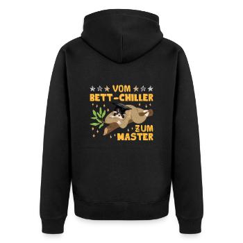 Masterarbeit Geschafft Vom Bett-Chiller zum Master - Unisex Premium Bio Zip Hoodie - Schwarz - Hinten - Nico (187cm)