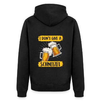 Schnitzel Shirt Bayerisch I don't Give a Schnitzel - Unisex Premium Bio Zip Hoodie - Schwarz - Hinten - Nico (187cm)