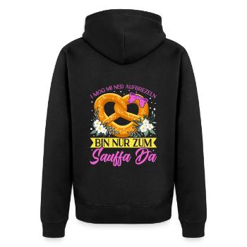 Bin nur zum Sauffa Da Deutsche - Unisex Premium Bio Zip Hoodie - Schwarz - Hinten - Nico (187cm)