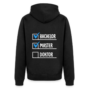 Bachelor Master Doktor Masterabschluss Bestanden - Unisex Premium Bio Zip Hoodie - Schwarz - Hinten - Nico (187cm)