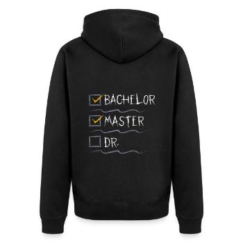 Masterabschluss Bachelor Master Doktor Bestanden - Unisex Premium Bio Zip Hoodie - Schwarz - Hinten - Nico (187cm)