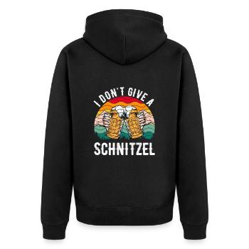 Schnitzel Shirt Bayerisch I don't Give a Schnitzel - Unisex Premium Bio Zip Hoodie - Schwarz - Hinten - Nico (187cm)