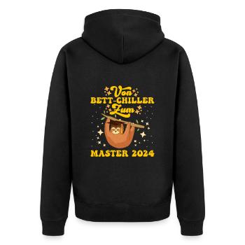 Masterarbeit Geschafft Vom Bett-Chiller zum Master - Unisex Premium Bio Zip Hoodie - Schwarz - Hinten - Nico (187cm)