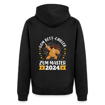 Masterarbeit Bestanden Vom Bett-Chiller zum Master - Unisex Premium Bio Zip Hoodie - Schwarz - Hinten - Nico (187cm)
