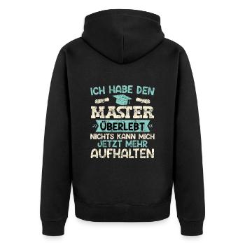 Master Party Habe den Master Überlebt Masterarbeit - Unisex Premium Bio Zip Hoodie - Schwarz - Hinten - Nico (187cm)