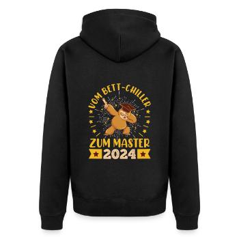 Masterarbeit Bestanden Vom Bett-Chiller zum Master - Unisex Premium Bio Zip Hoodie - Schwarz - Hinten - Nico (187cm)