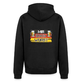 Deutschland Shirt Mir doch Wurst Bierkrug - Unisex Premium Bio Zip Hoodie - Schwarz - Hinten - Nico (187cm)