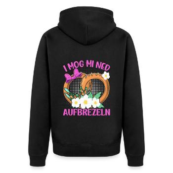 Deutsche Brezeln I Mog Mi ned Aufbrezeln Frauen - Unisex Premium Bio Zip Hoodie - Schwarz - Hinten - Nico (187cm)