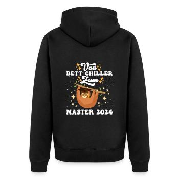 Masterarbeit Geschafft Vom Bett-Chiller zum Master - Unisex Premium Bio Zip Hoodie - Schwarz - Hinten - Nico (187cm)