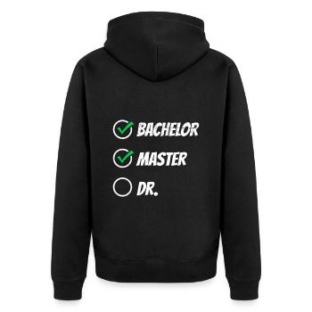 Bachelor Master Doktor Masterabschluss Bestanden - Unisex Premium Bio Zip Hoodie - Schwarz - Hinten - Nico (187cm)