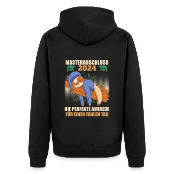 Masterabschluss 2024 Perfekte Ausrede Masterarbeit - Unisex Premium Bio Zip Hoodie - Schwarz - Hinten - Nico (187cm)